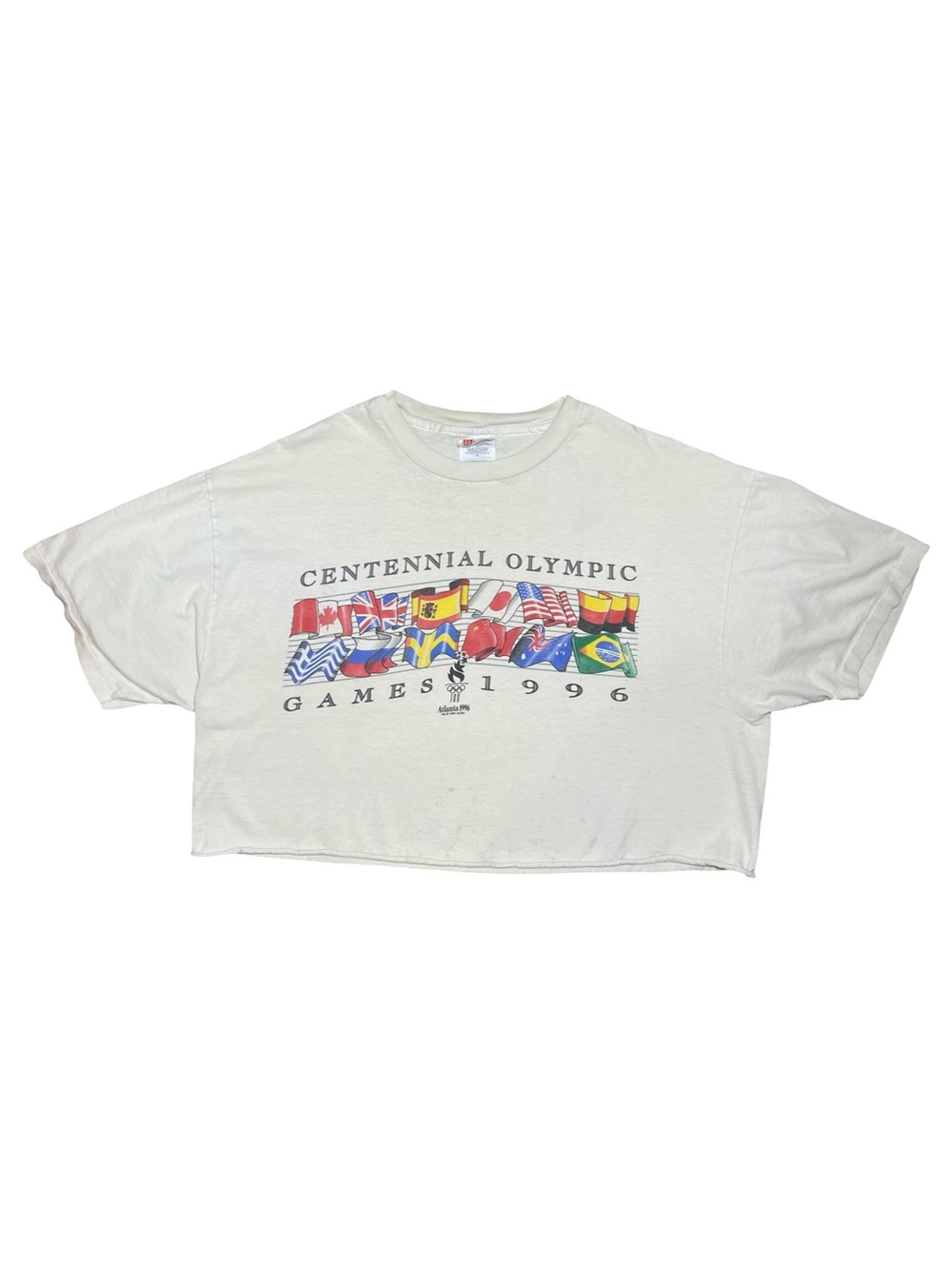 Vintage 90’s Hanes Centennial Olympic Games Atlanta 1996 Countries Flags Cropped